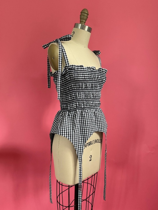 Sandy Liang Tops - Sandy Liang Seal Top Gingham Garter Ruched Tie Tank Coquette Cottagecore Size 6